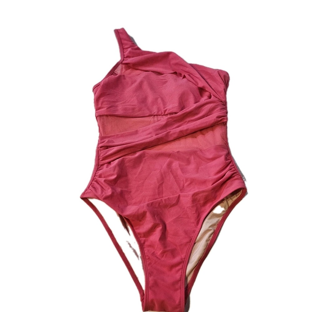 Cupshe Tummy Control One Shoulder Mesh One Piece Swimsuit Hot Pink Womens Size M